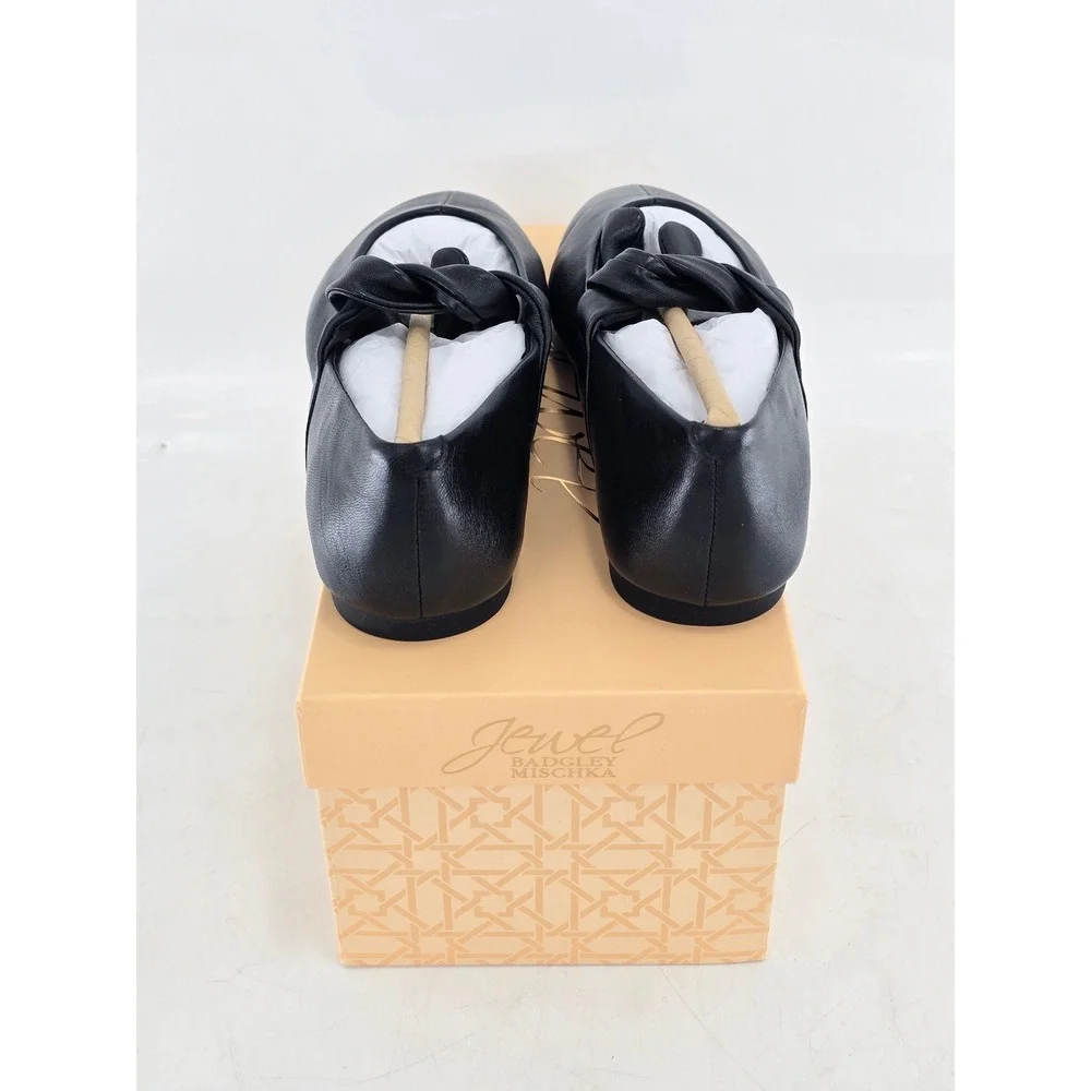 Jewel Badgley Mischka Taylore Flats Womens 7.5 Black Matte Leather Knot - New